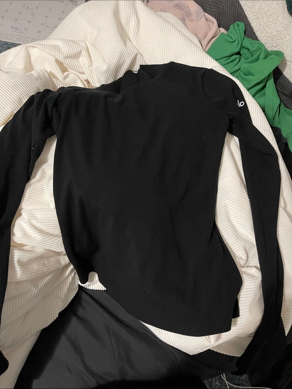 ALO Yoga Black Long-Sleeve Ribbed Crop Top